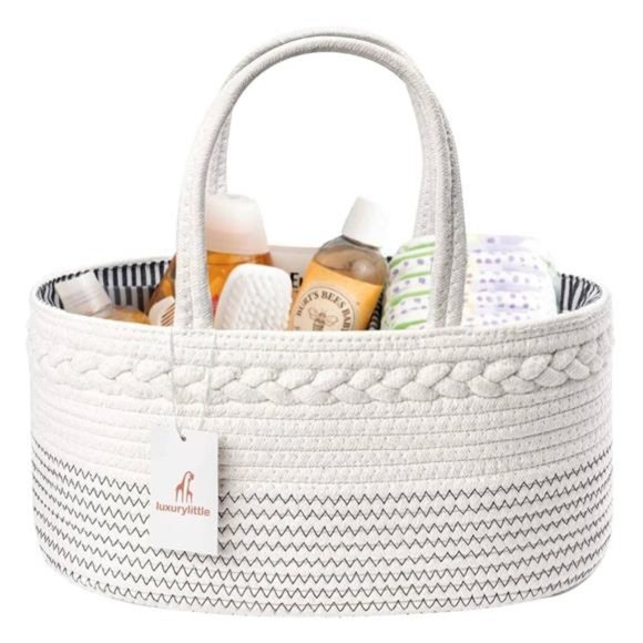 luxury little Diaper Caddy Organizer, Large Cotton Rope Nursery Basket - Picture 1 of 6